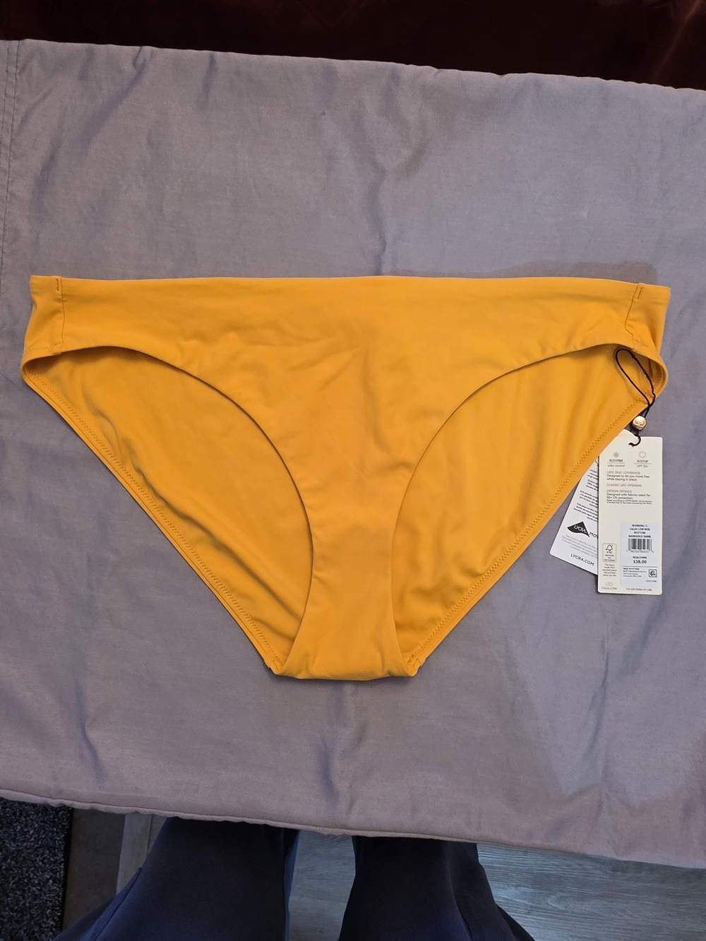 CALIA Low Rise Bikini Swim Bottom Marigold Shine Large NWT UPF 50+